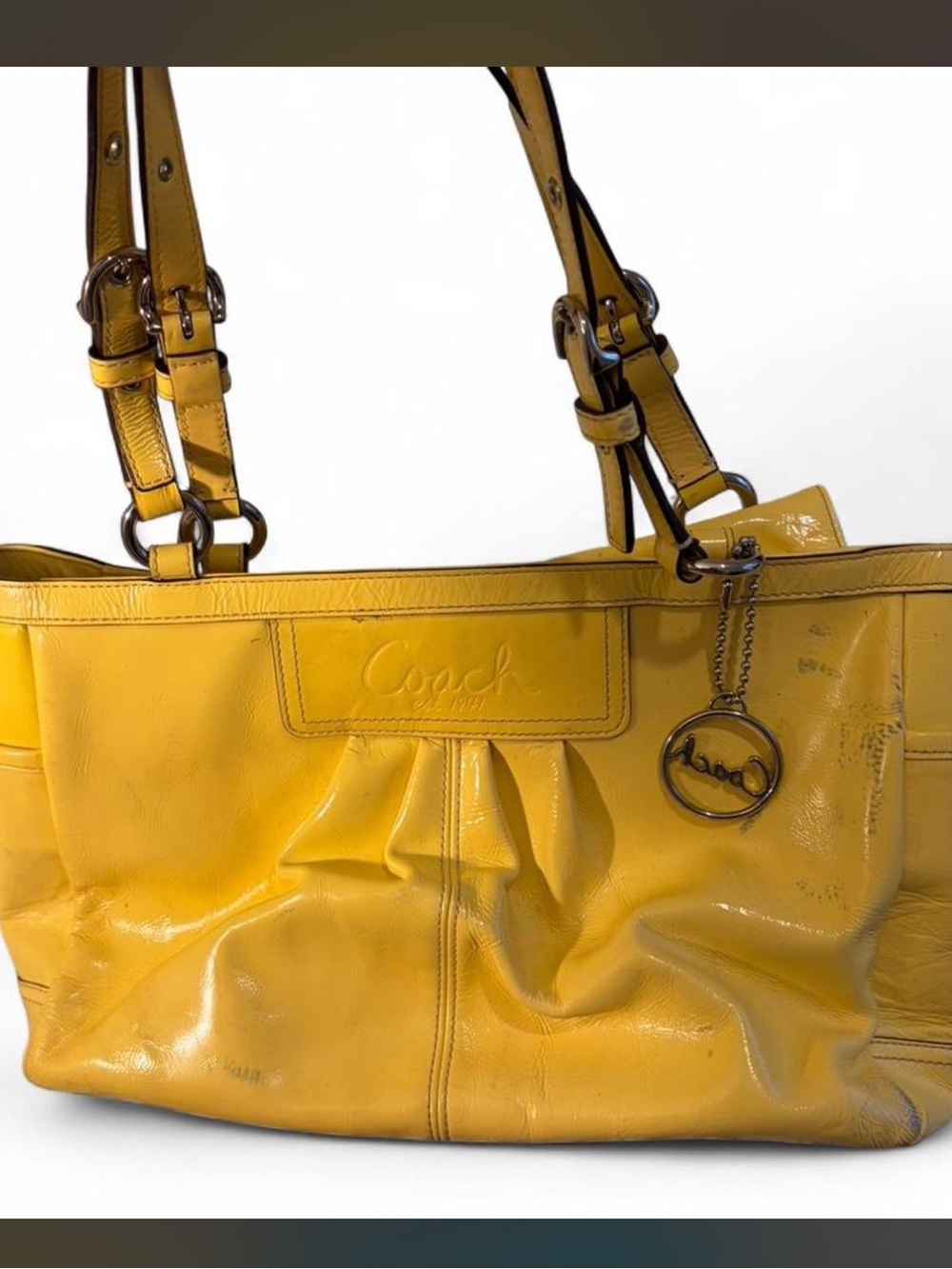 Coach Yellow Patent Leather Shoulder Bag with Logo Charm